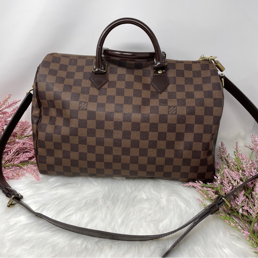 114 Pre Owned Authentic Louis Vuitton Damier Ebene Speedy 35 Bandouliere SP1144